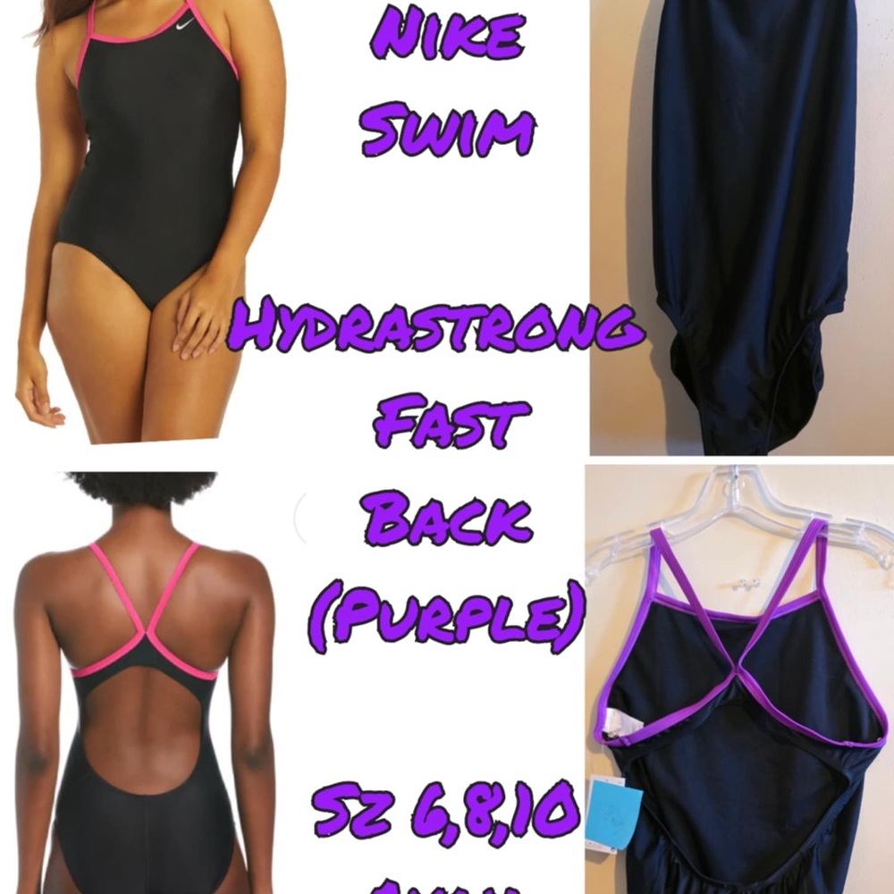 Nike Black One-Piece Swimsuit with Pink and Purple Trim